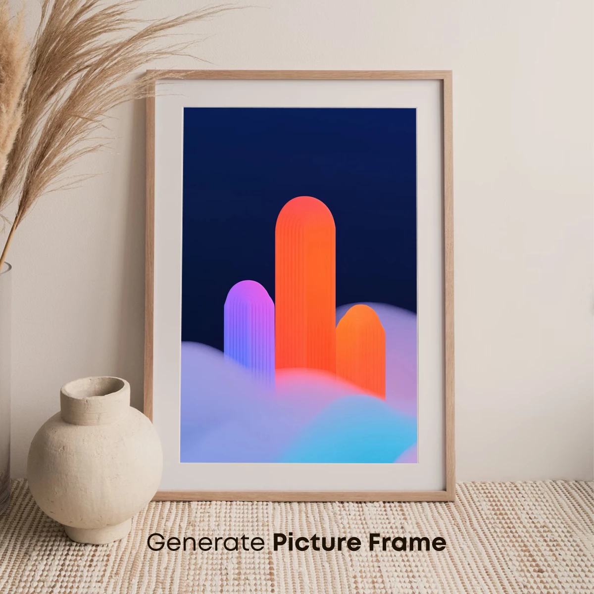 Neon Pillars Emerging from Clouds: Futuristic Abstract Art - Image 7