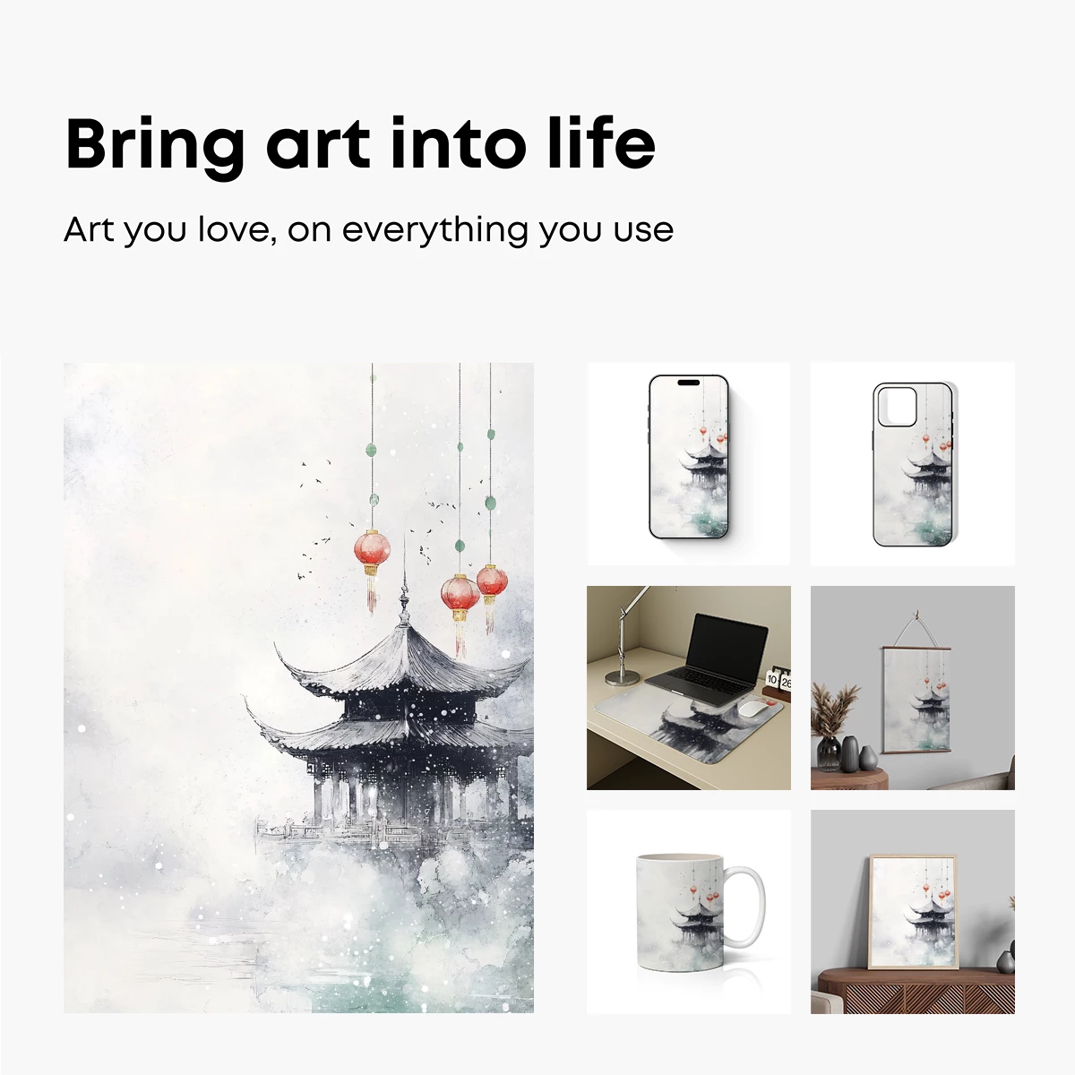 Mystic Pagoda Lanterns: Watercolor Zen Harmony - Image 2