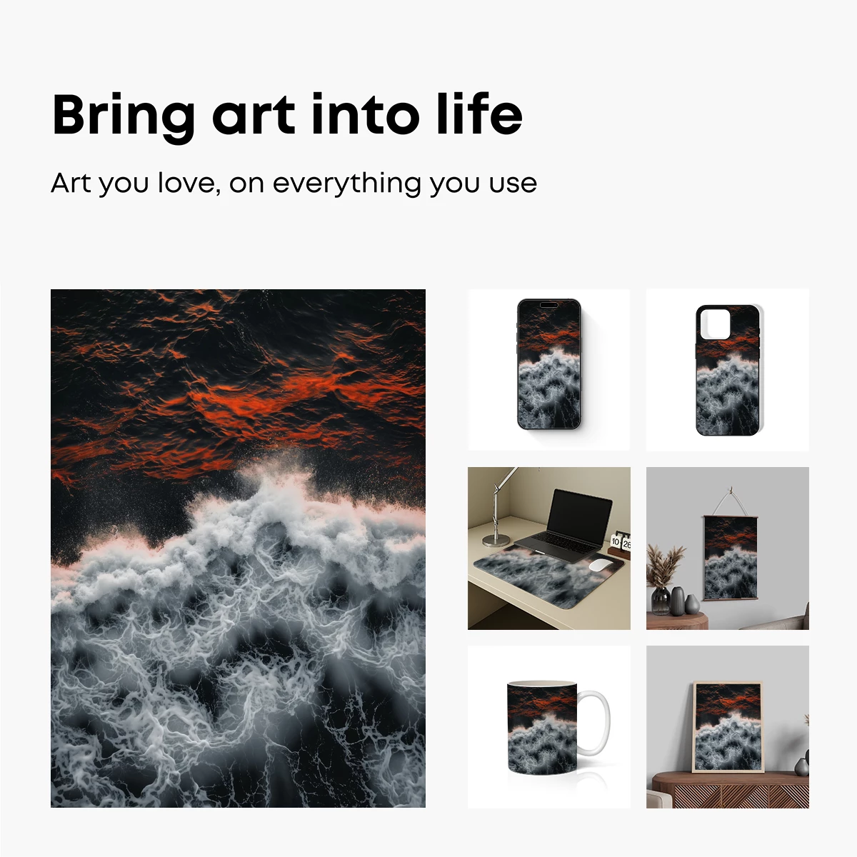 Crimson Tide: Stormy Ocean Waves at Sunset - Image 2