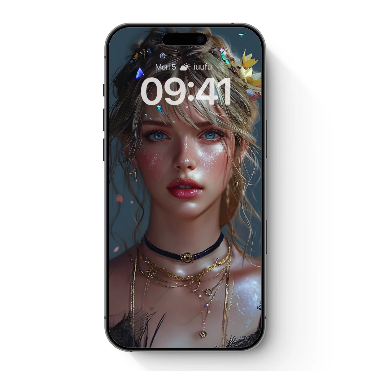 Ethereal Muse with Golden Tresses and Floral Crown