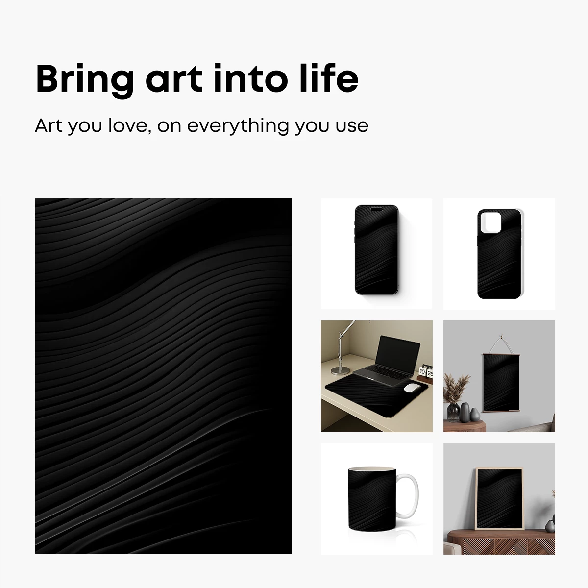 Elegant Black Waves: Abstract Minimalism - Image 2