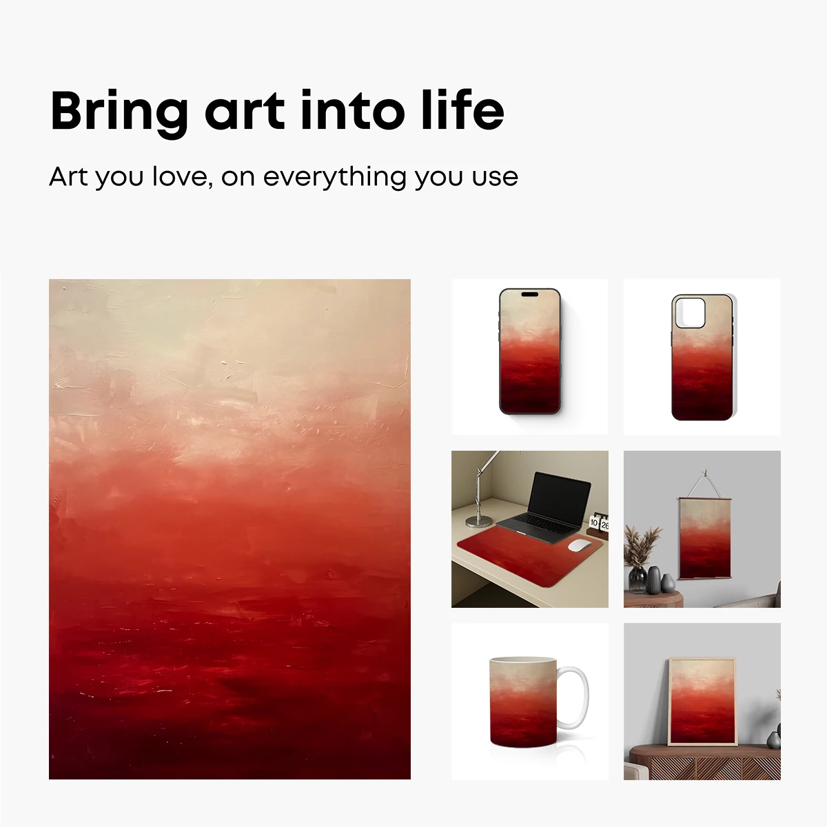 Crimson Horizon: Abstract Ombre Canvas - Image 2