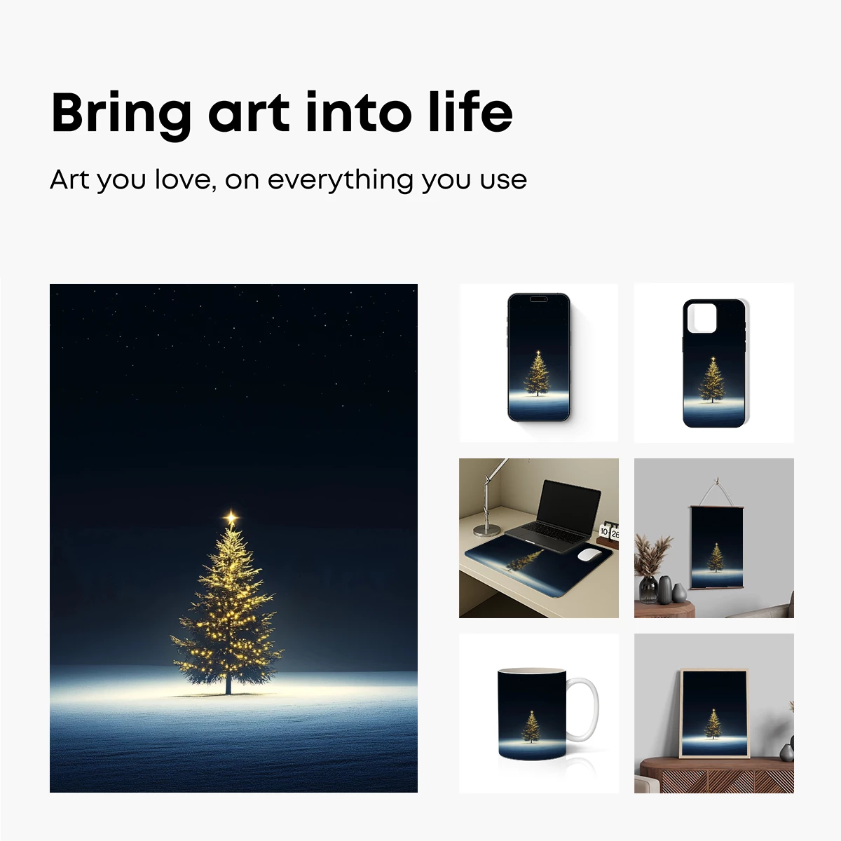 Illuminated Solitude: Glowing Christmas Tree in Snowy Night - Image 2