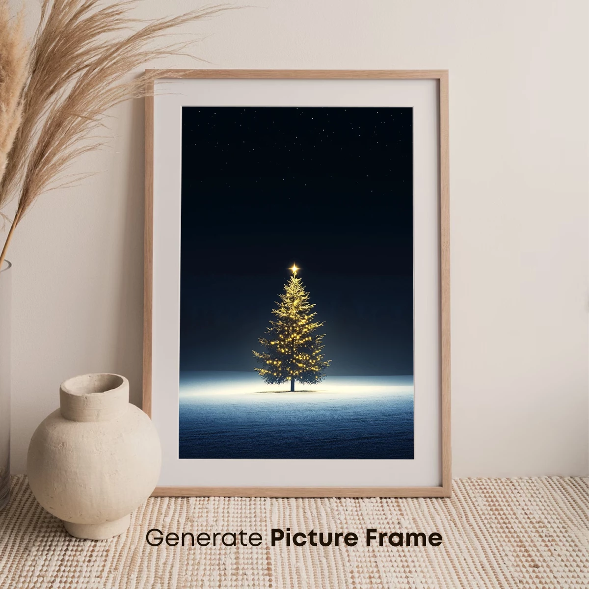 Illuminated Solitude: Glowing Christmas Tree in Snowy Night - Image 7