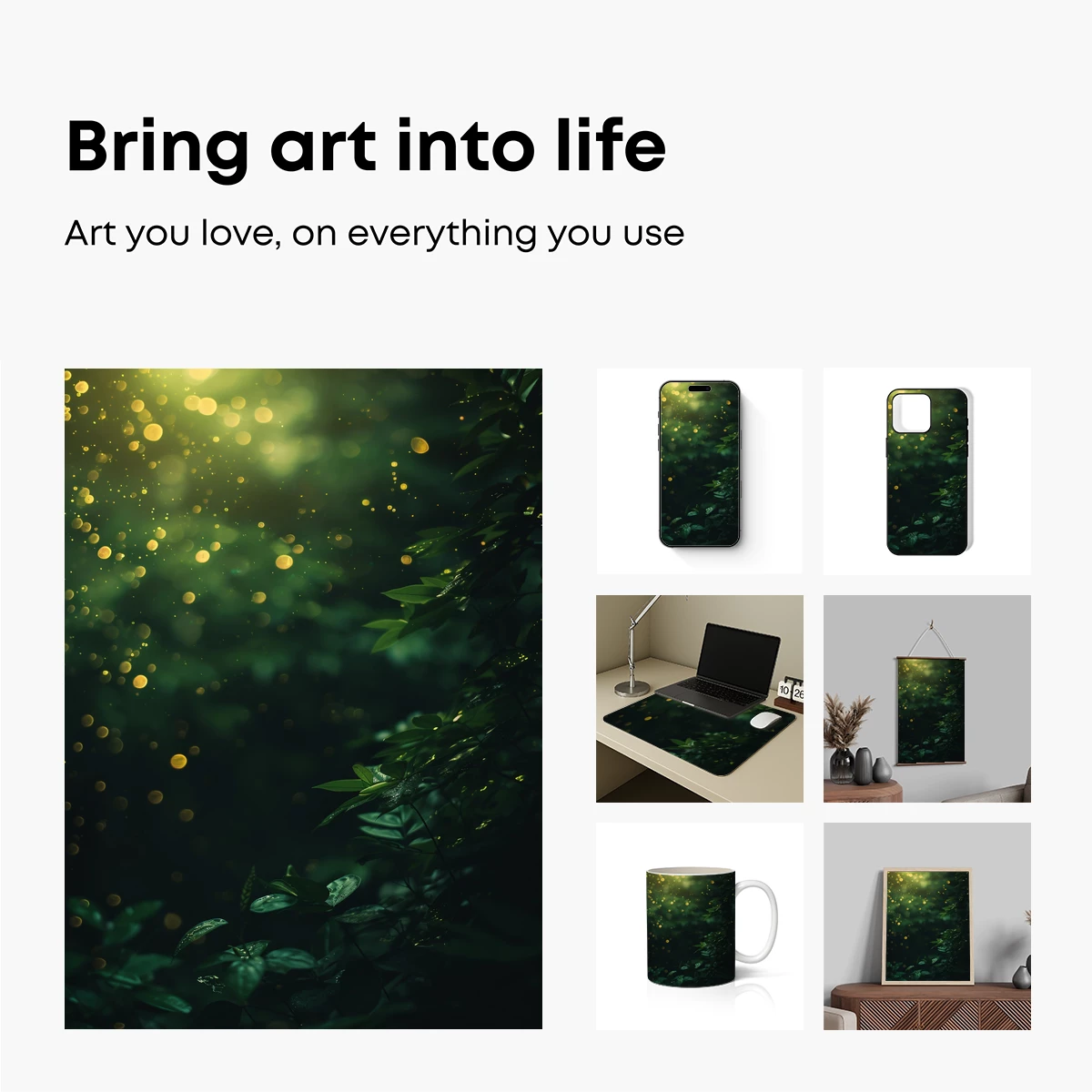 Enchanted Forest Glow: Mystical Bokeh and Verdant Leaves - Image 2