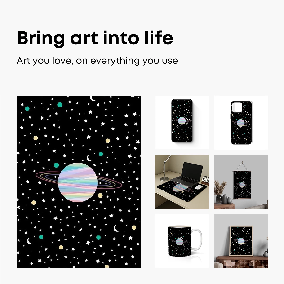 Cosmic Symphony: Pastel Planet in Starry Night - Image 2