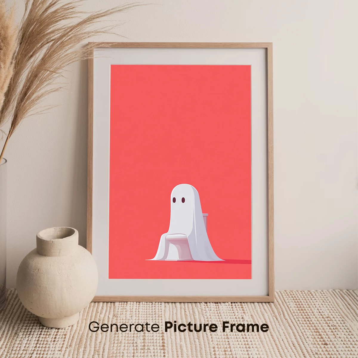 Ghostly Chair: Minimalist Mystery in Coral Hue - Image 7