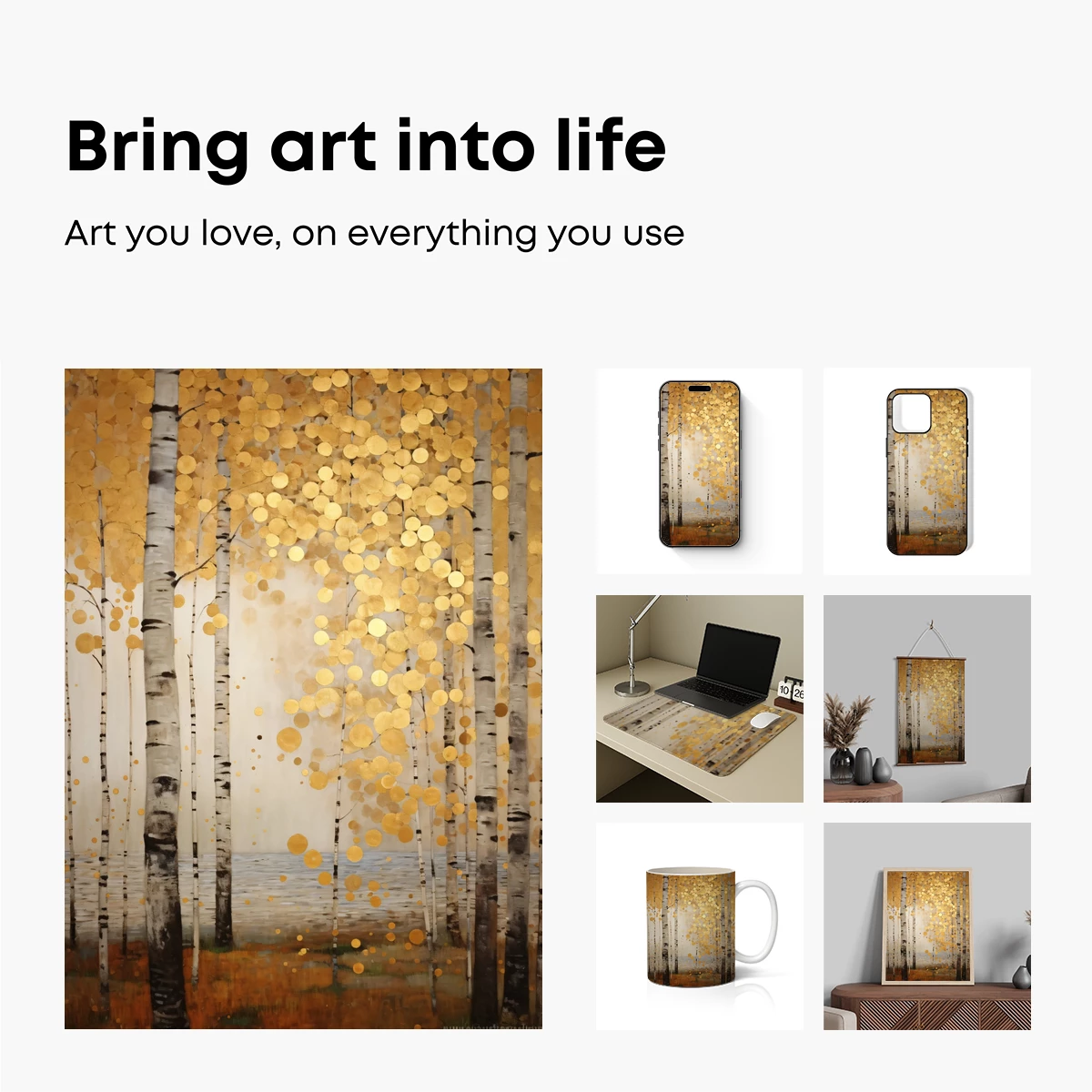 Golden Birch Whispers: Abstract Forest Glow - Image 2