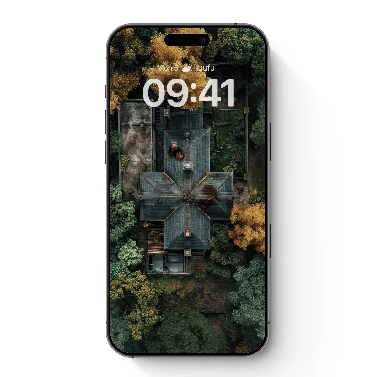 Aerial Zen Temple Nestled in Autumnal Forest