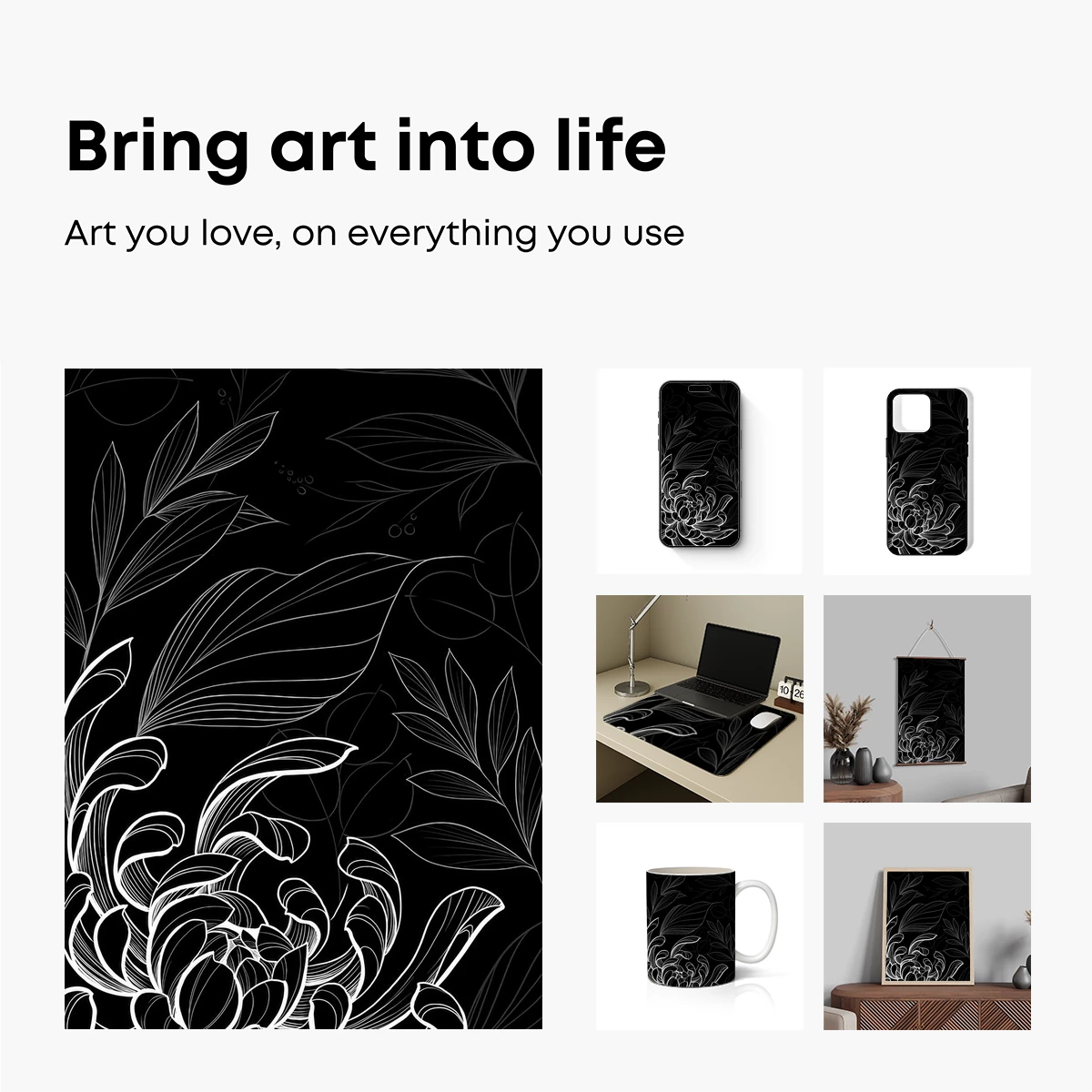 Elegant Monochrome Floral Symphony - Image 2