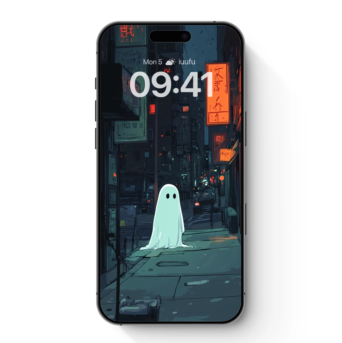 Ghostly Wanderer in Neon Alley