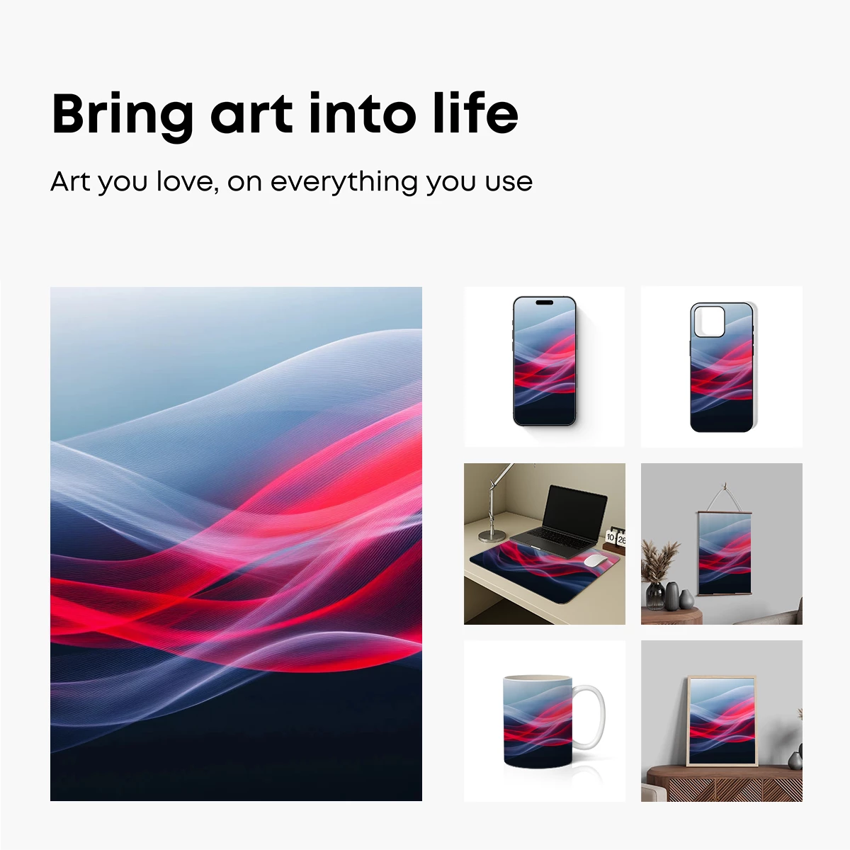 Ethereal Flow: Red and Blue Abstract Waves - Image 2