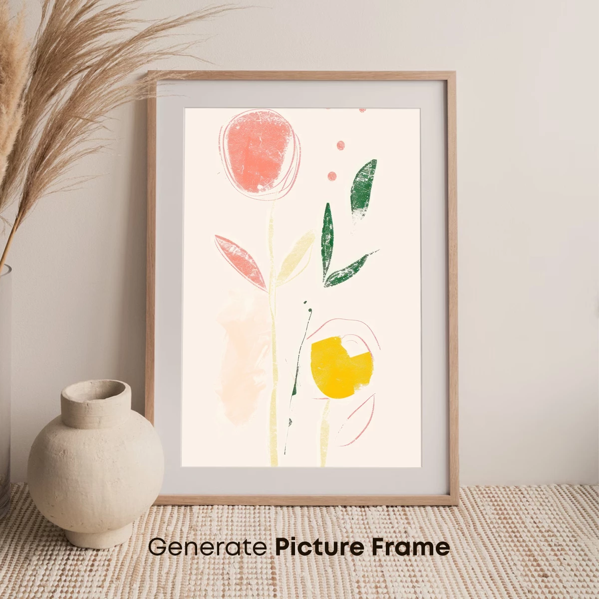 Abstract Floral Harmony: Pastel Blooms and Leaves - Image 7