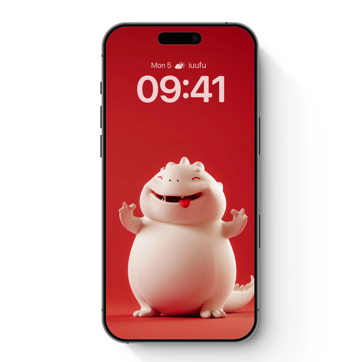 Chubby Dino Delight: Whimsical White Creature on Red