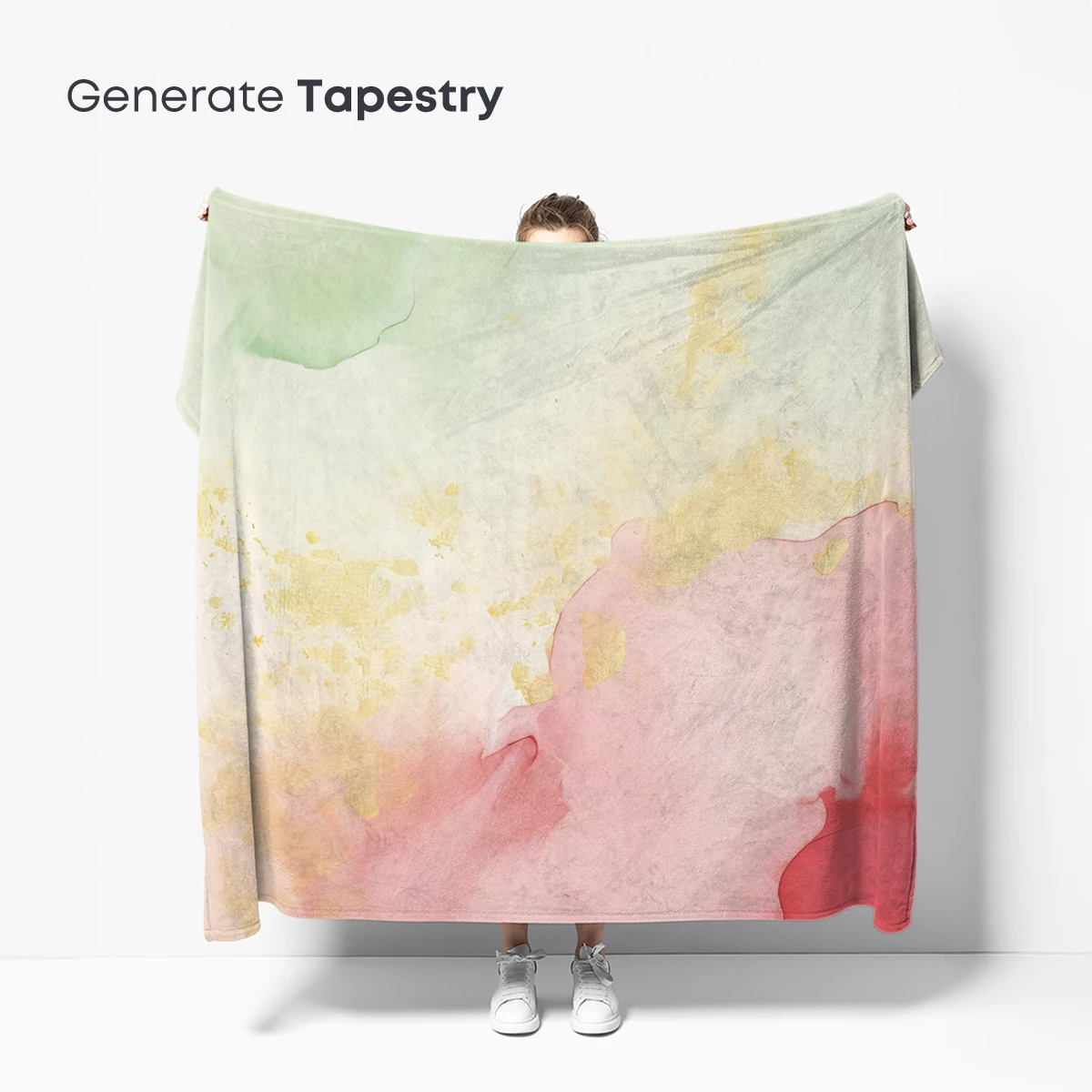 Abstract Watercolor Symphony: Green, Gold, and Rose - Image 5