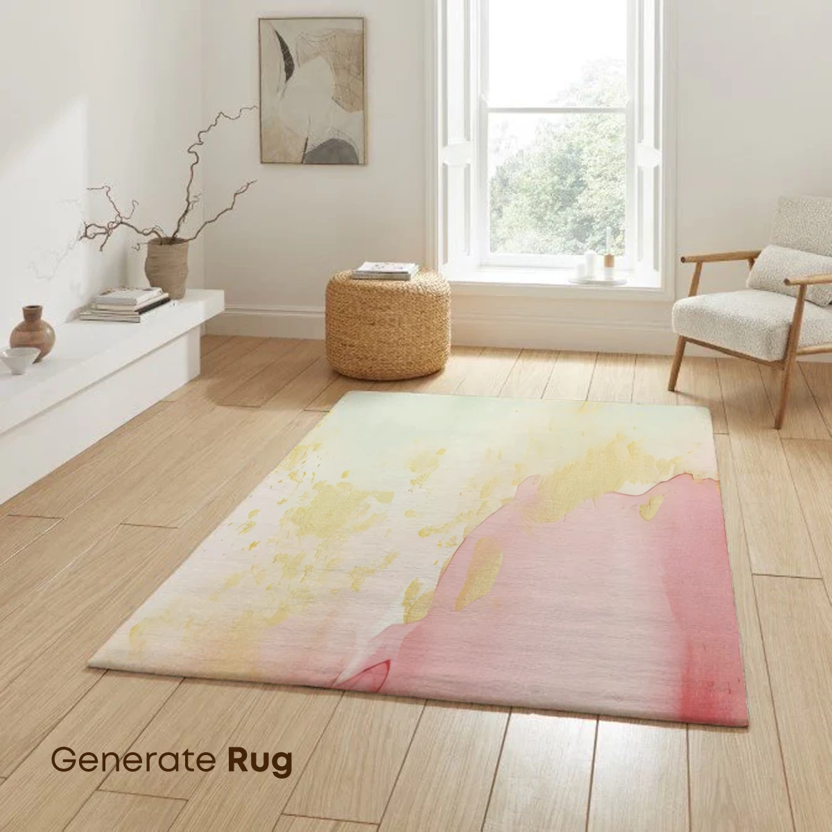 Abstract Watercolor Symphony: Green, Gold, and Rose - Image 6