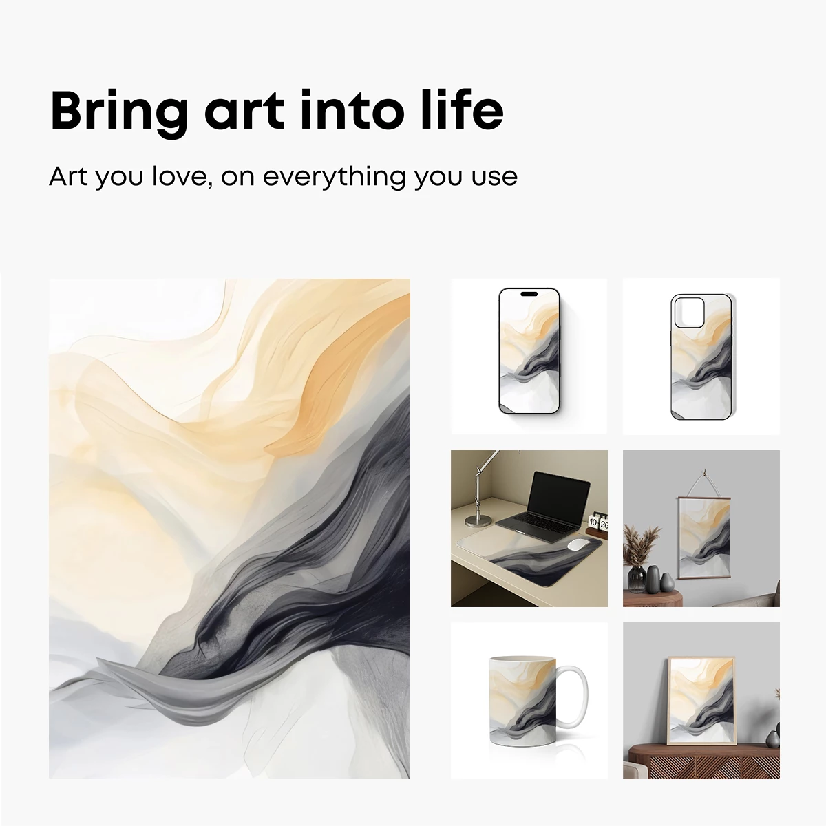 Ethereal Silk Dance: Abstract Flow in Monochrome and Gold - Image 2