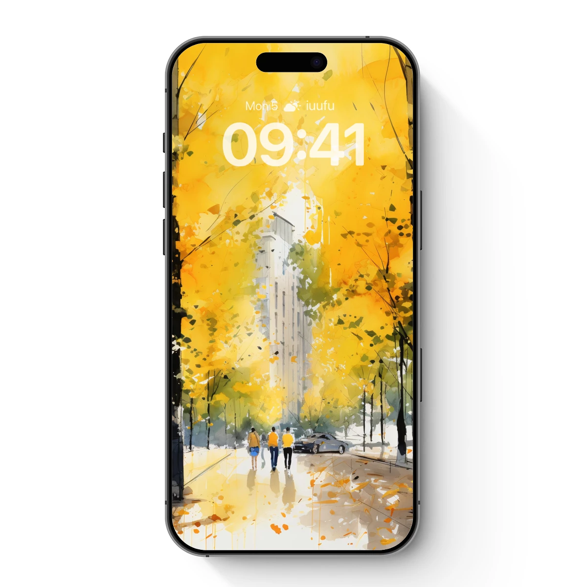 Autumnal Urban Symphony: Golden Trees and Cityscape