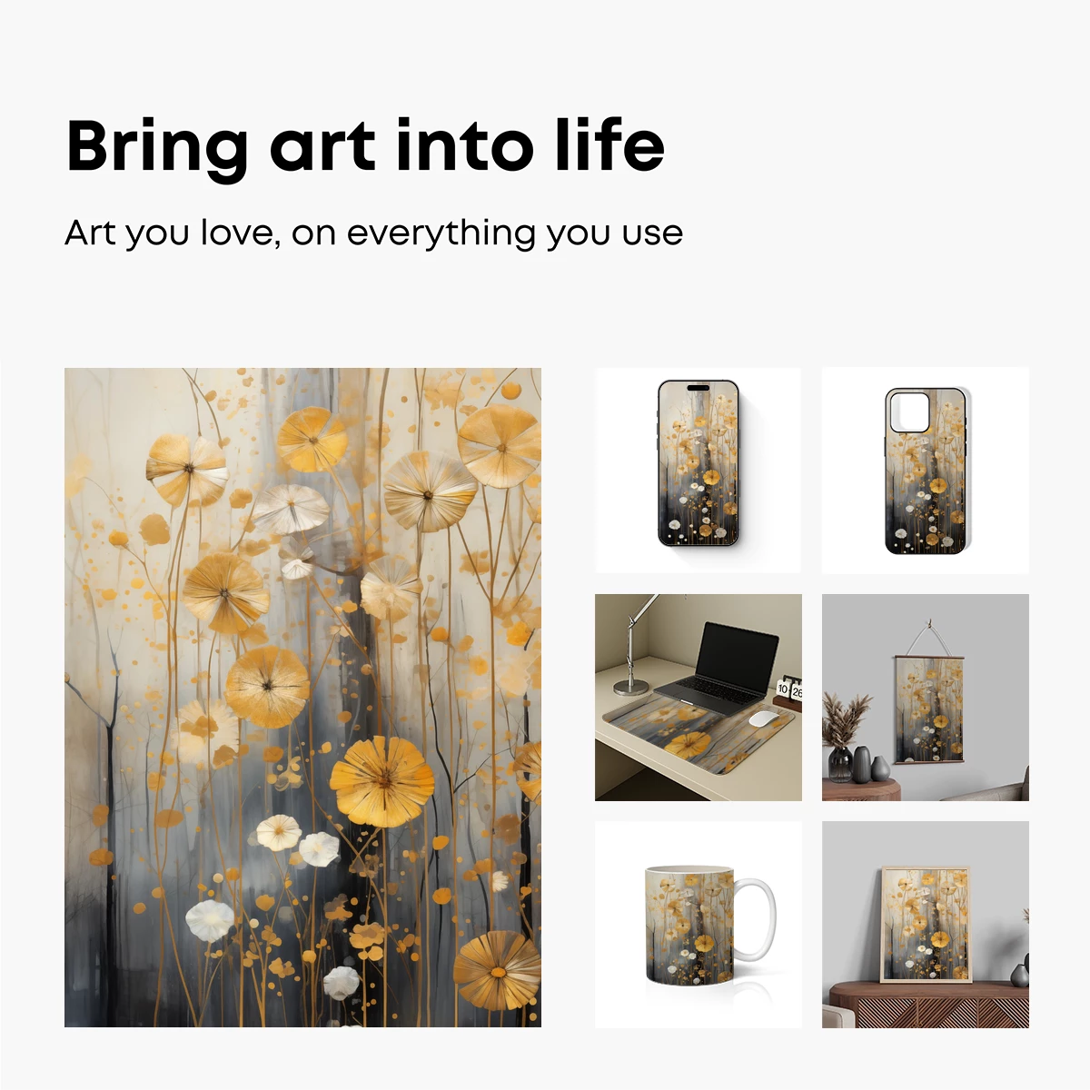 Golden Floral Symphony: Abstract Bloom Harmony - Image 2