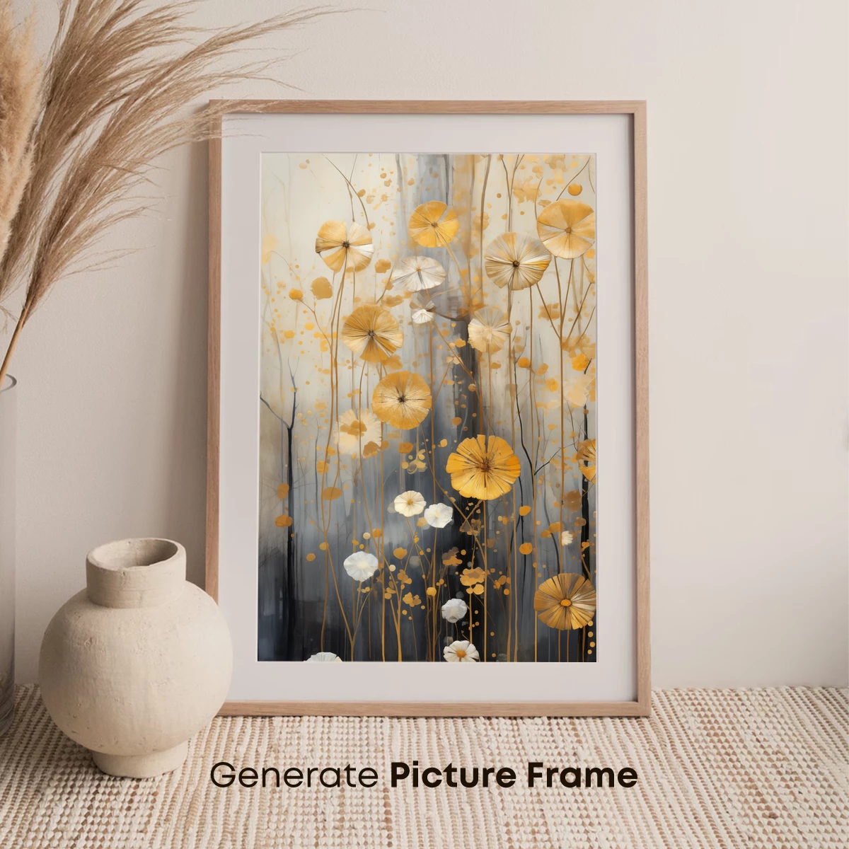 Golden Floral Symphony: Abstract Bloom Harmony - Image 7