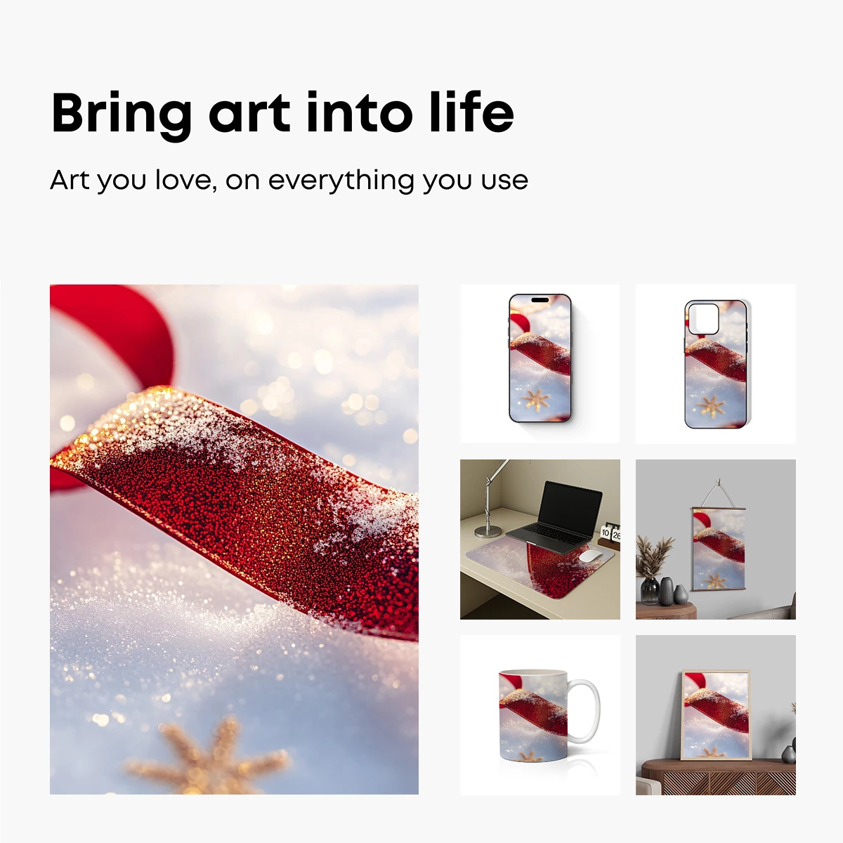 Festive Red Ribbon on Snowy Sparkle Festive Red Ribbon on Snowy Sparkle