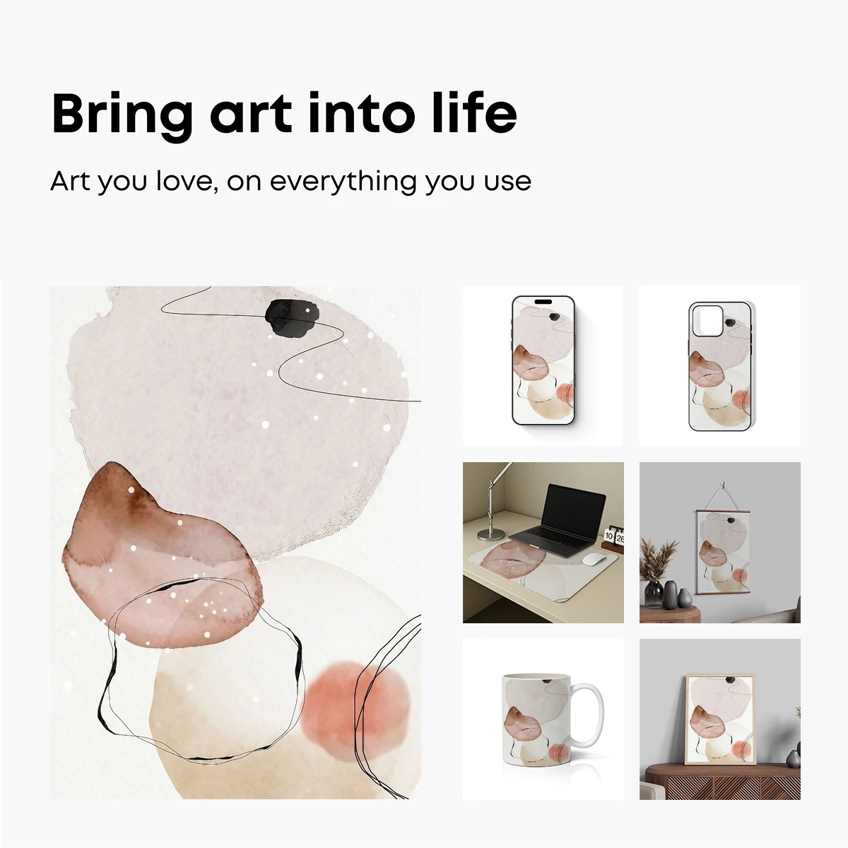 Abstract Watercolor Harmony: Ink Blooms and Curves