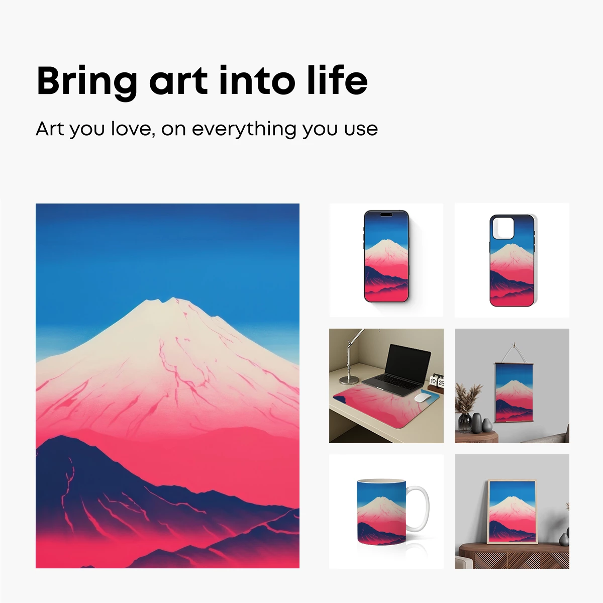 Fuchsia Fuji: Modern Minimalist Mountain Art - Image 2