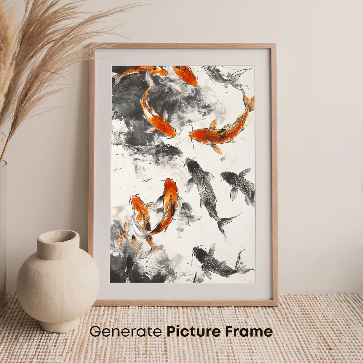 Ink-Swirl Koi: Elegance in Monochrome and Gold - Image 7