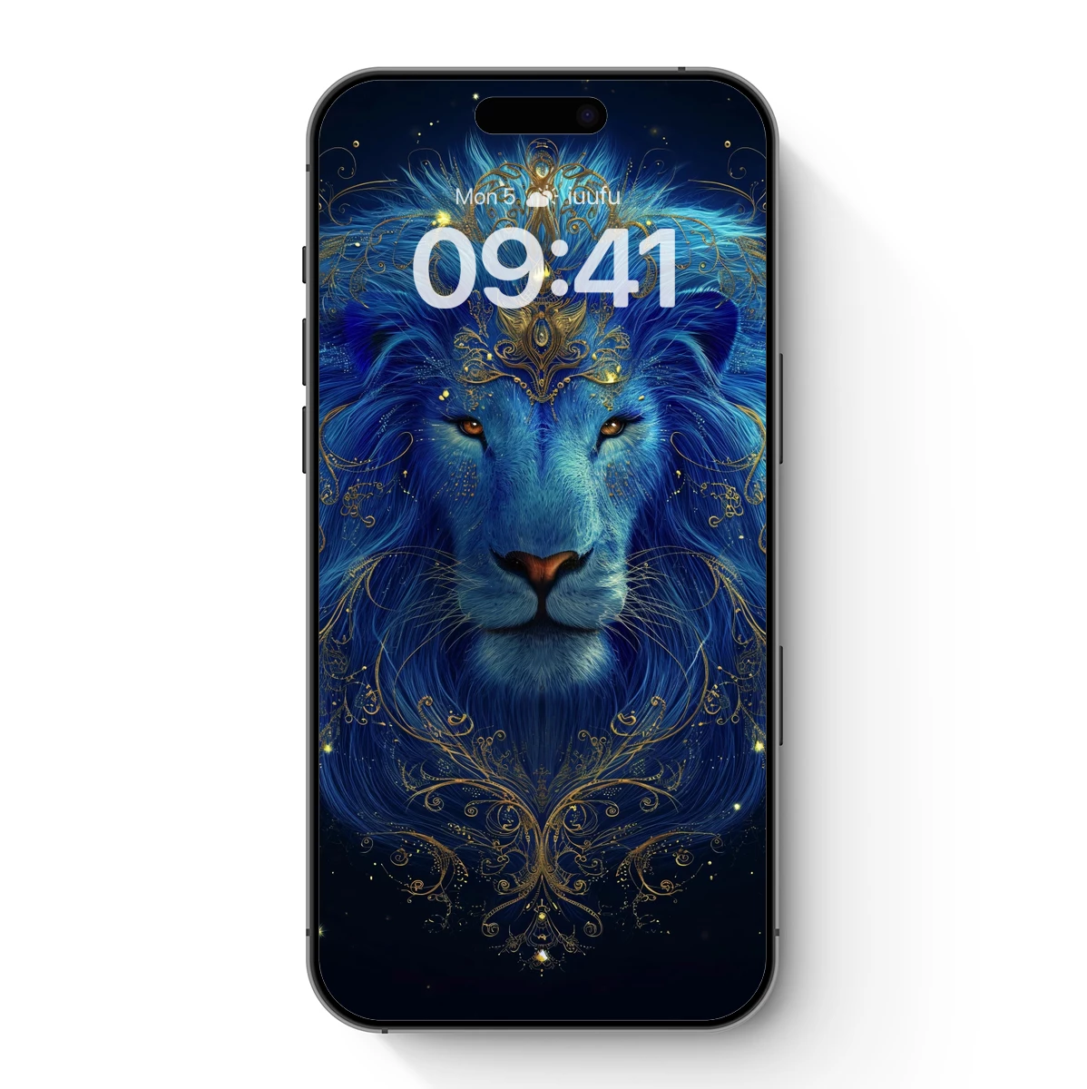 Ethereal Blue Lion with Golden Ornamentation