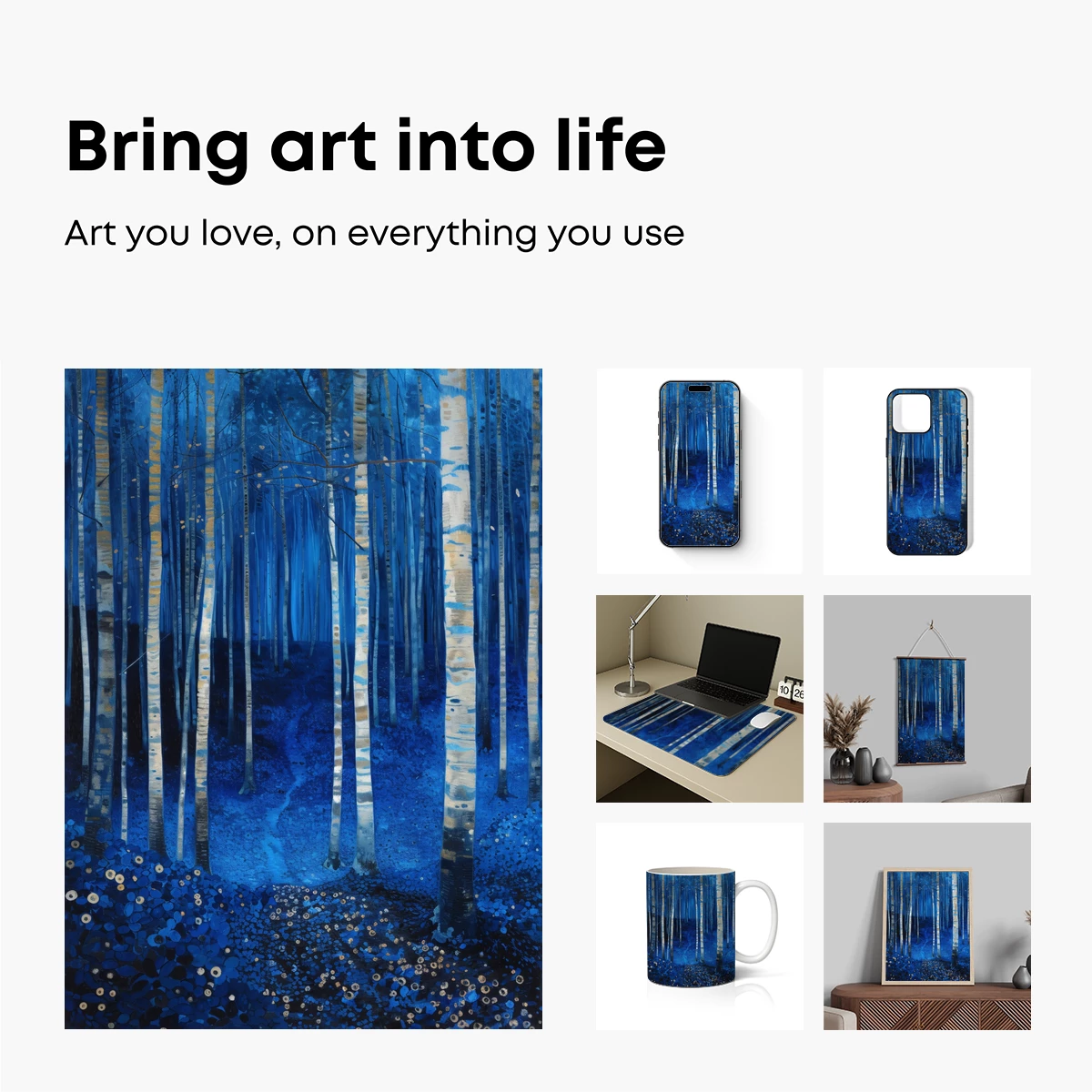 Enchanted Blue Forest: Birch Trees in Midnight Glow - Image 2
