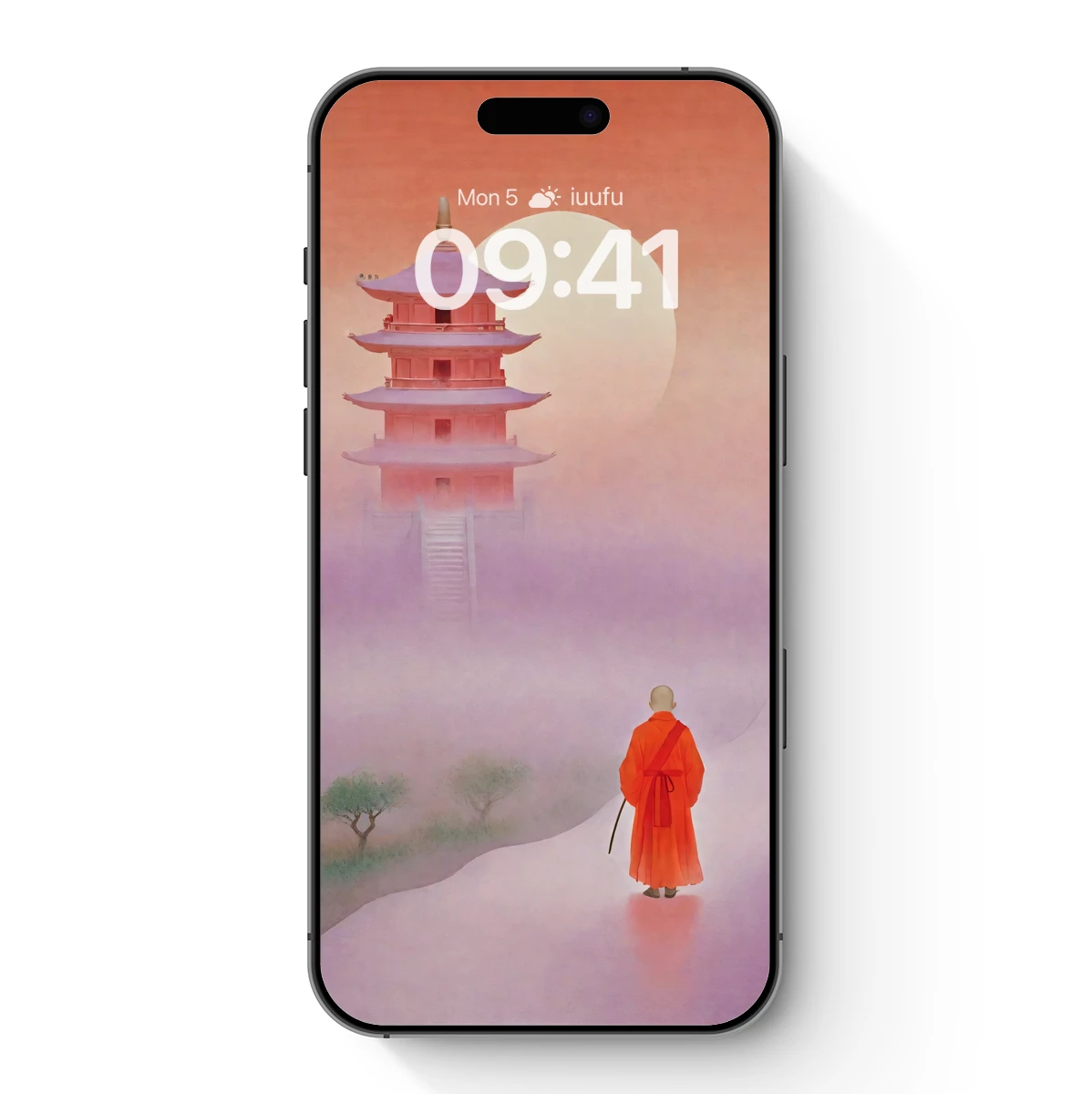 Monk's Journey to the Pagoda at Dawn