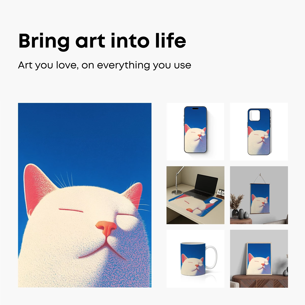 Blissful White Cat Against Azure Sky - Image 2