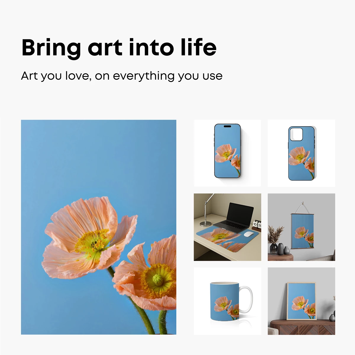 Blush Poppies in Serene Blue - Image 2