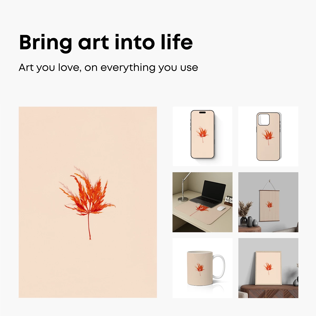 Autumn Ember Leaf: Fiery Orange Against Soft Beige - Image 2