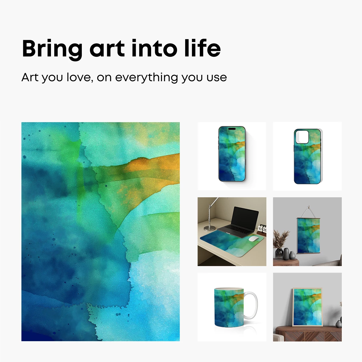 Abstract Aqua Symphony: Watercolor Fusion - Image 2