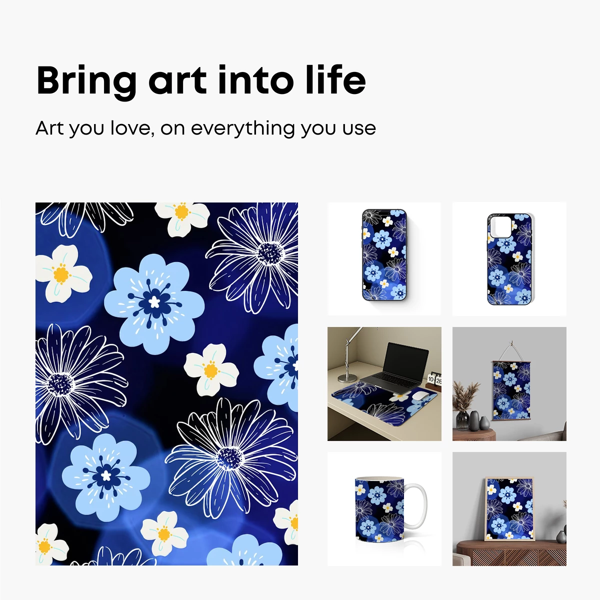 Blue Floral Symphony: Modern Art Blooms - Image 2