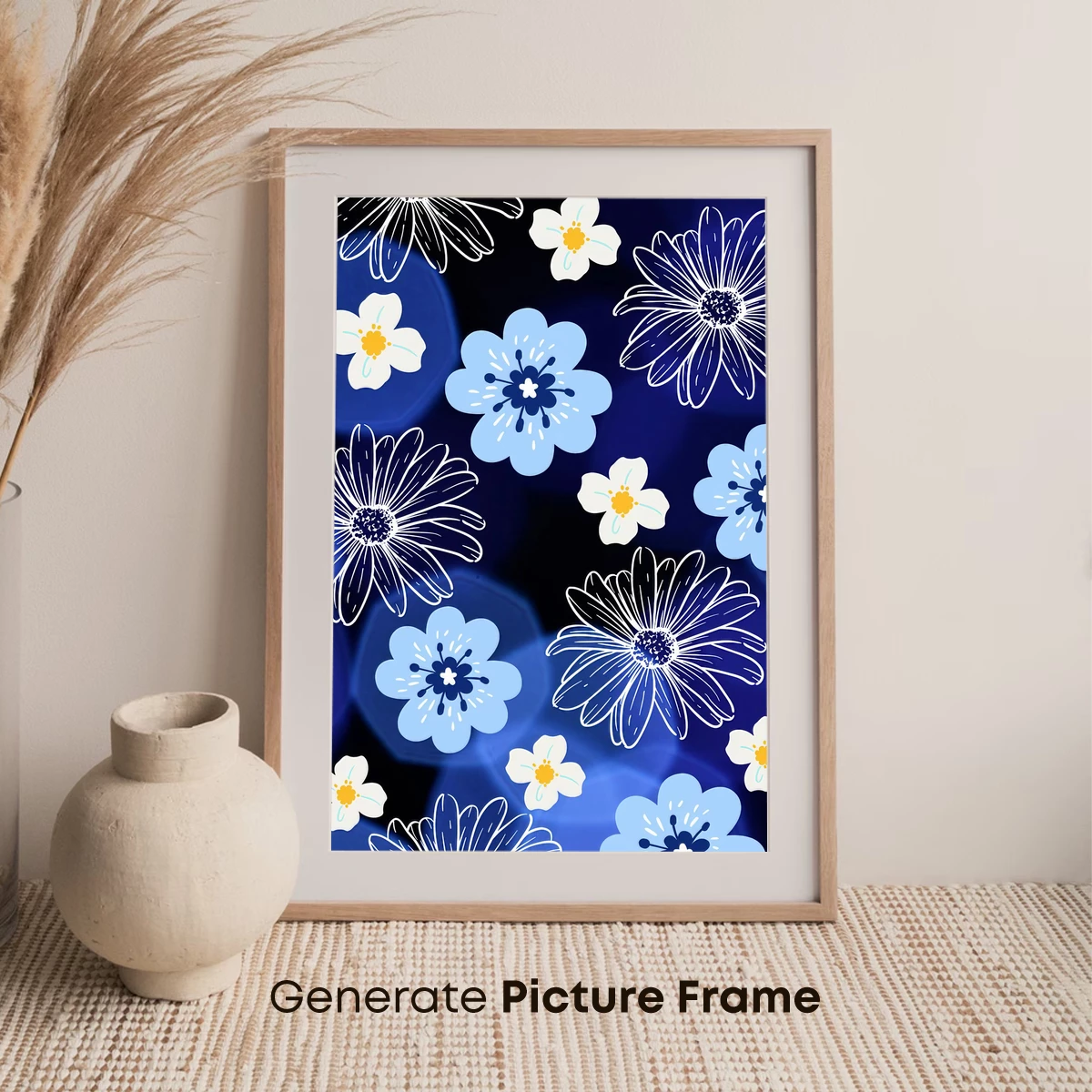 Blue Floral Symphony: Modern Art Blooms - Image 7