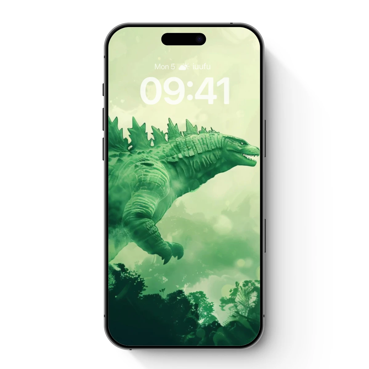 Emerald Dinosaur in Misty Jungle