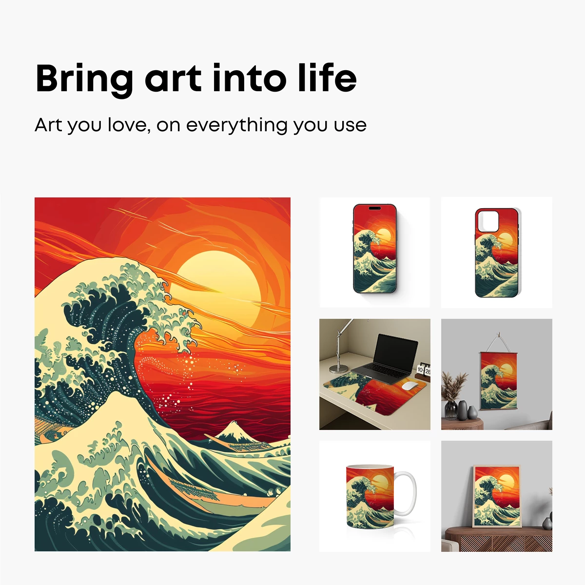 Hokusai's Wave at Sunset: Modern Elegance - Image 2