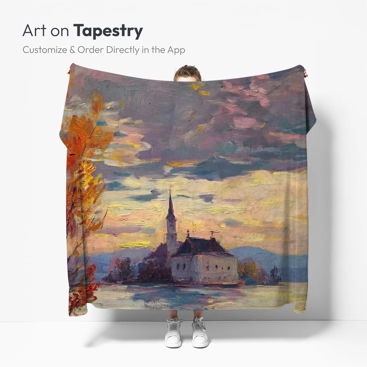 Autumnal Serenity: Church by the Lake - Image 4