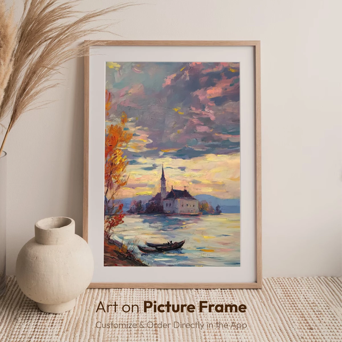 Autumnal Serenity: Church by the Lake - Image 6