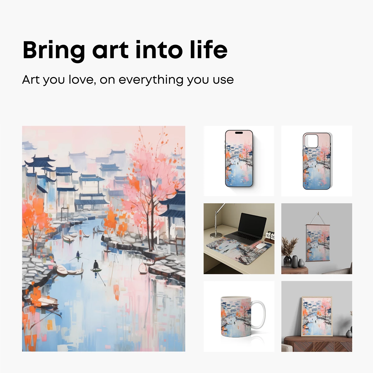 Autumnal Canals: Serene Watercolor Reflections - Image 2