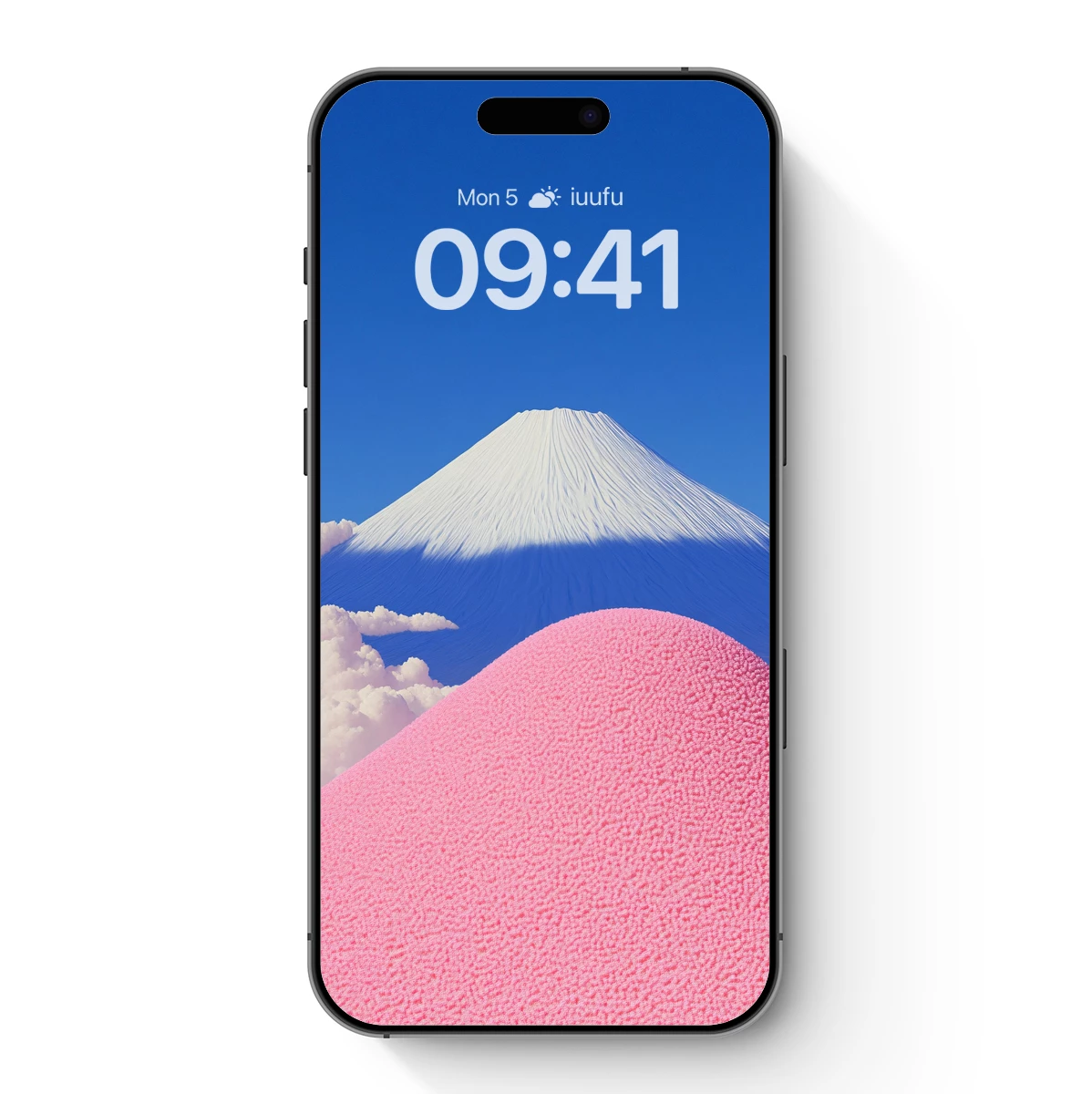 Futuristic Fuji: Pink Textured Landscape Meets Snowy Peak