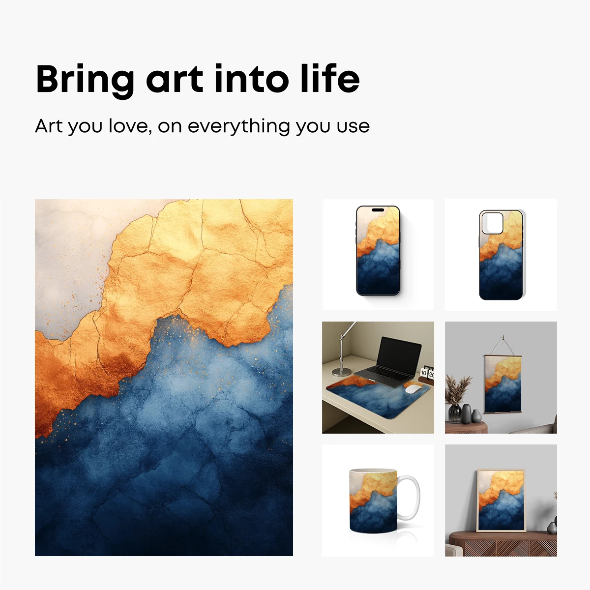 Fractured Dawn: Gold and Indigo Abstract Fusion - Image 2