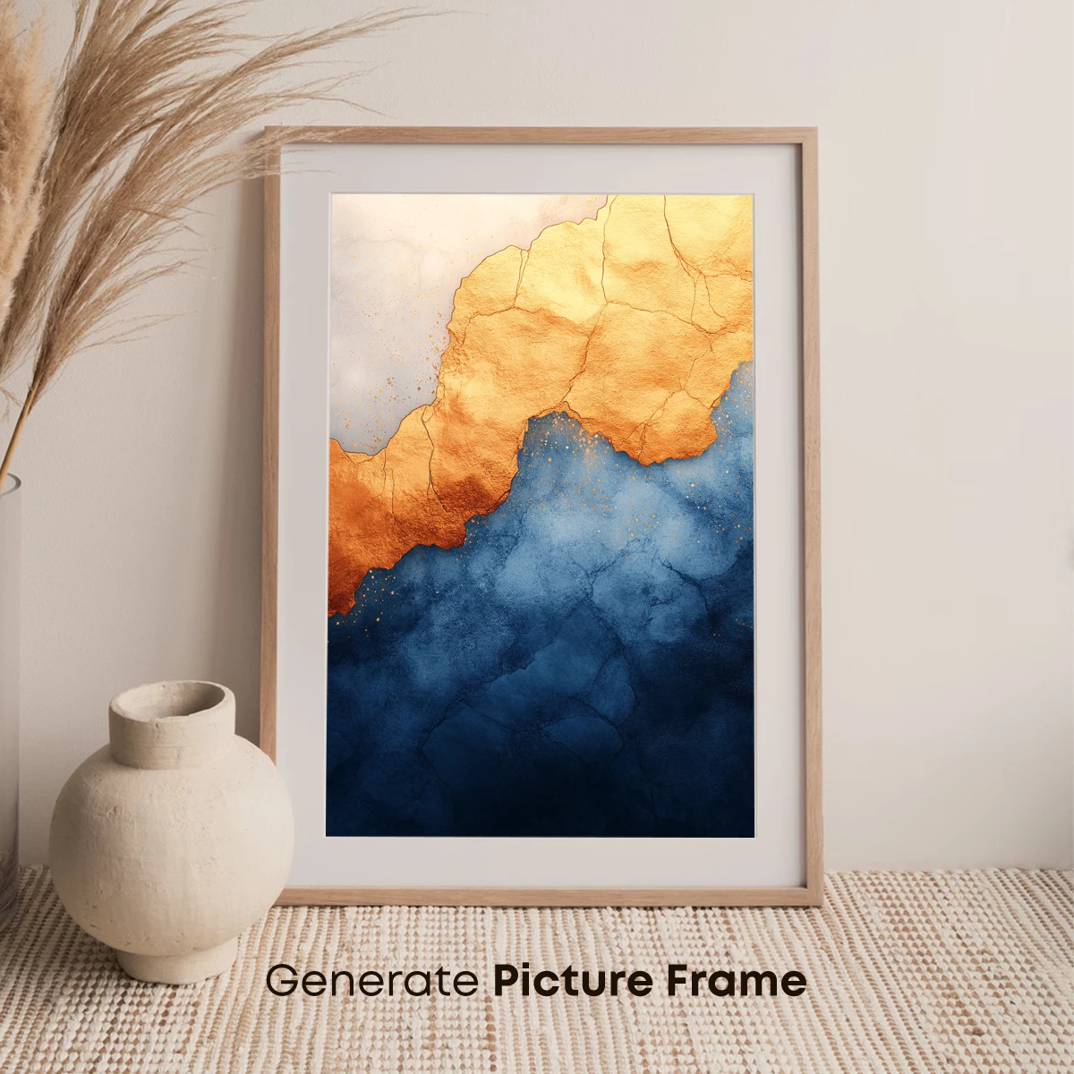 Fractured Dawn: Gold and Indigo Abstract Fusion - Image 7