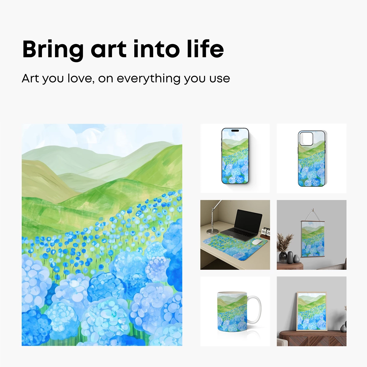 Blue Hydrangea Haven: A Watercolor Landscape Symphony - Image 2