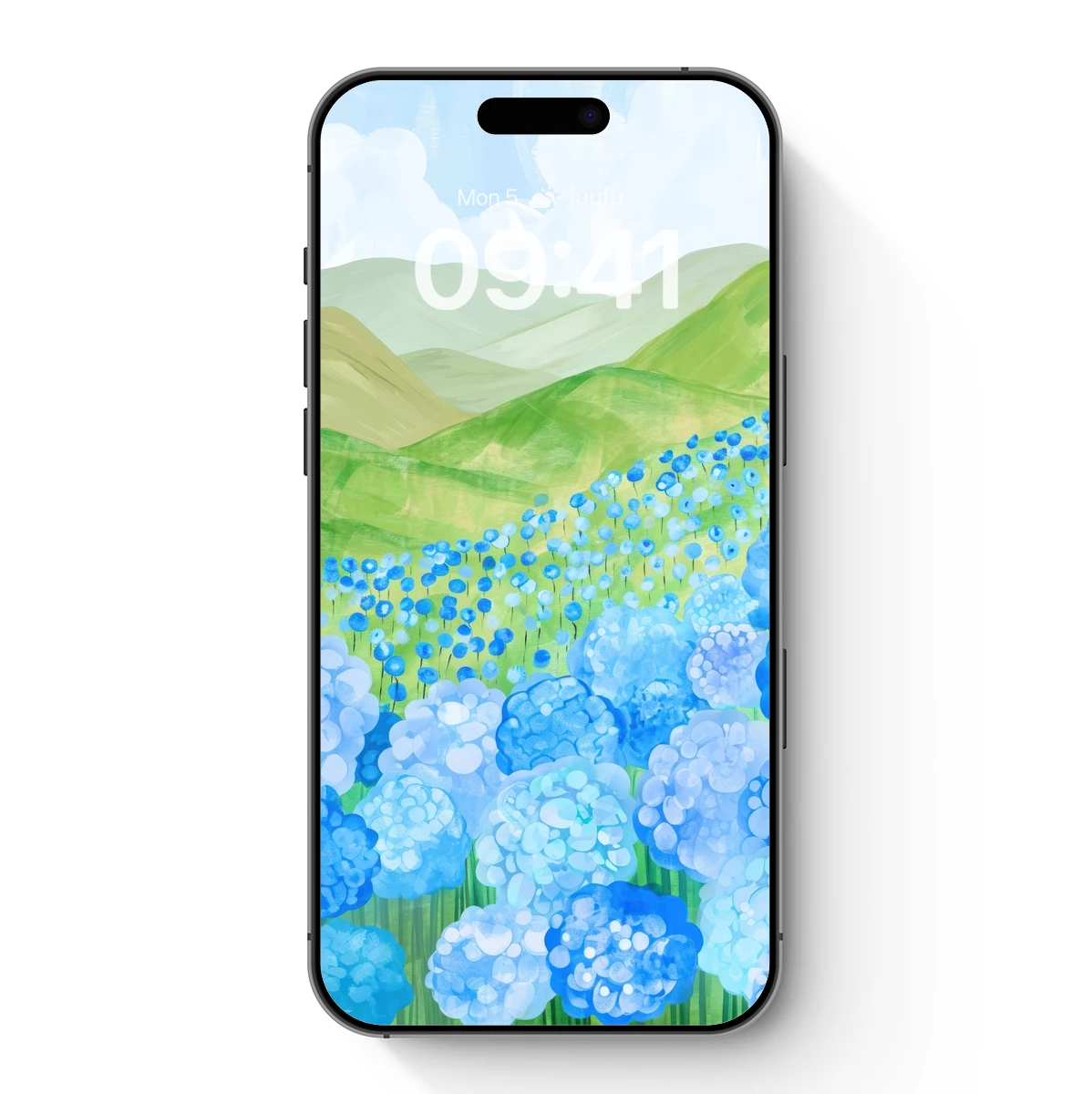 Blue Hydrangea Haven: A Watercolor Landscape Symphony