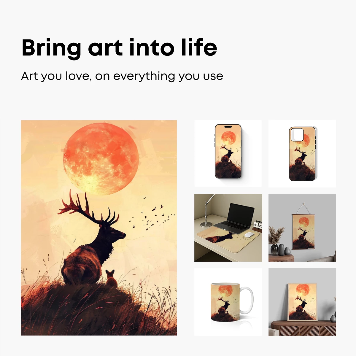 Deer Under the Crimson Moon: A Surreal Sunset Symphony - Image 2