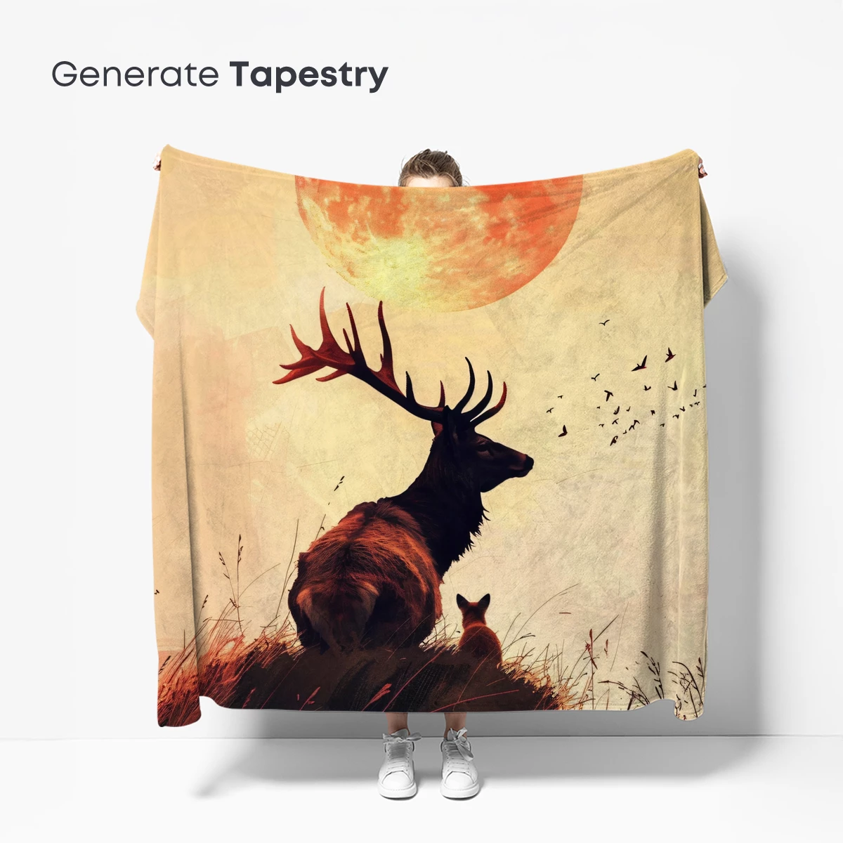 Deer Under the Crimson Moon: A Surreal Sunset Symphony - Image 5