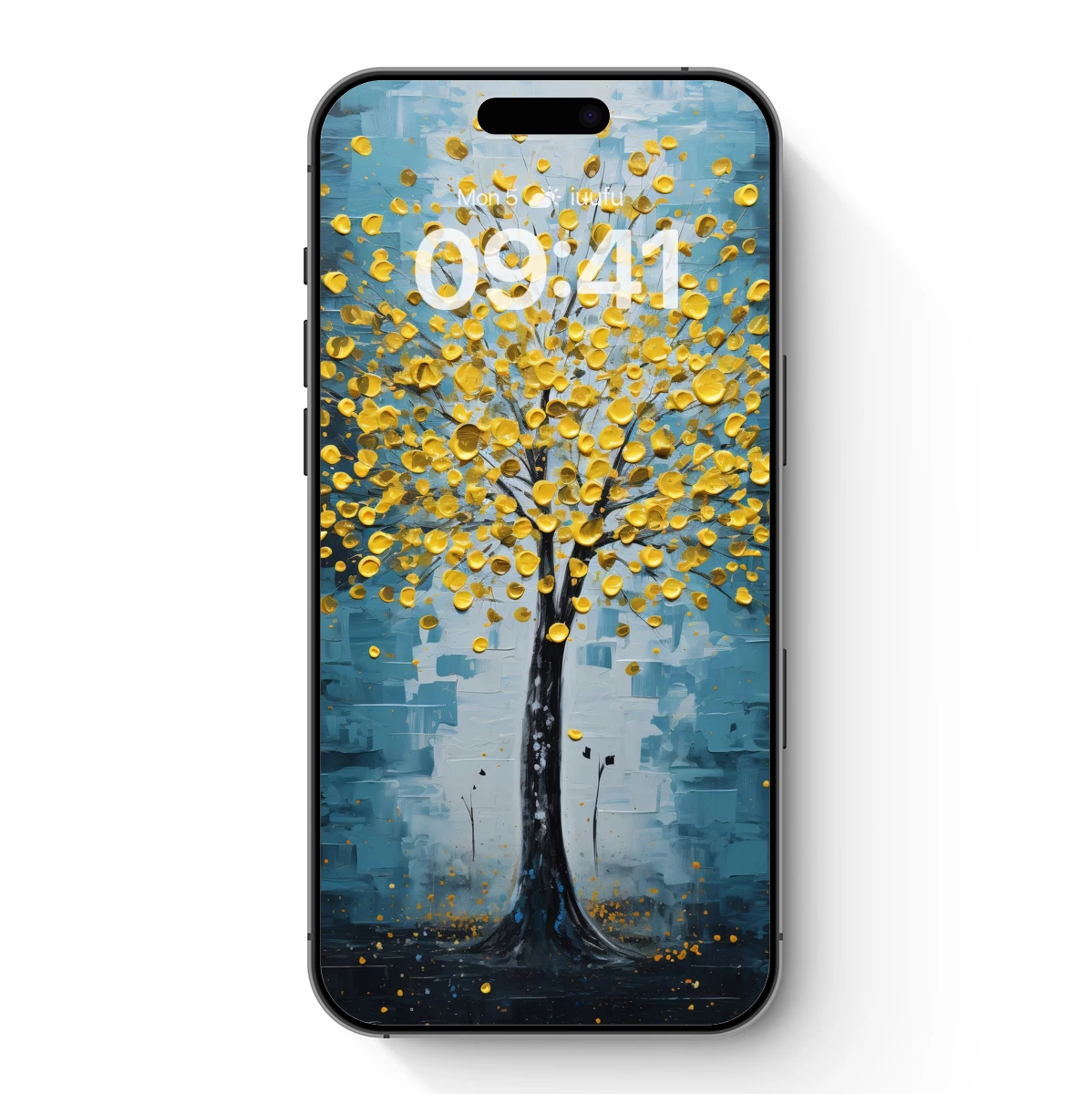 Golden Leaf Tree in Abstract Blues